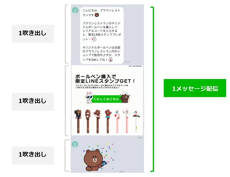LINE公式アカウントは1回あたり3つの吹き出しまで送れます